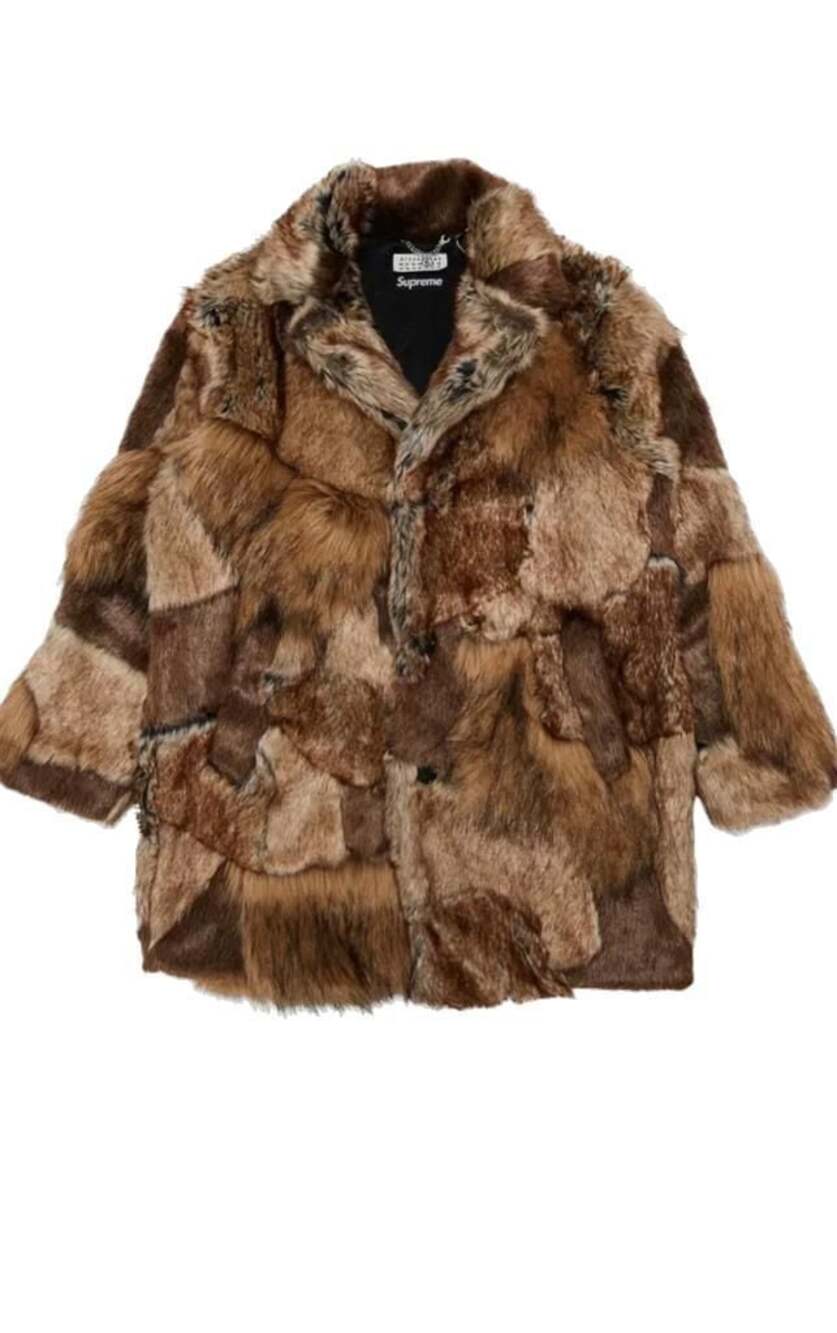 SUPREME X MAISON MARGIELA - PATCHWORK FAUX FUR COAT SIZE: L